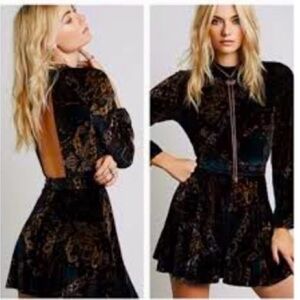 Free People open back multi colored printed velvet romper size 8